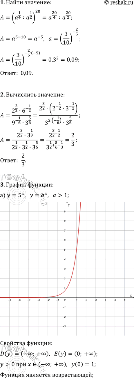 ����������� 1. ������� �������� ��������� (a^(1/4):a^(1/2))^20 ��� a=(3/10)^(-2/5).2. ��������� (2^(3/2)�6^(-1/2))/(9^(-1/6)�3^(5/6)).3. ��������� ������ ������� � �����������...