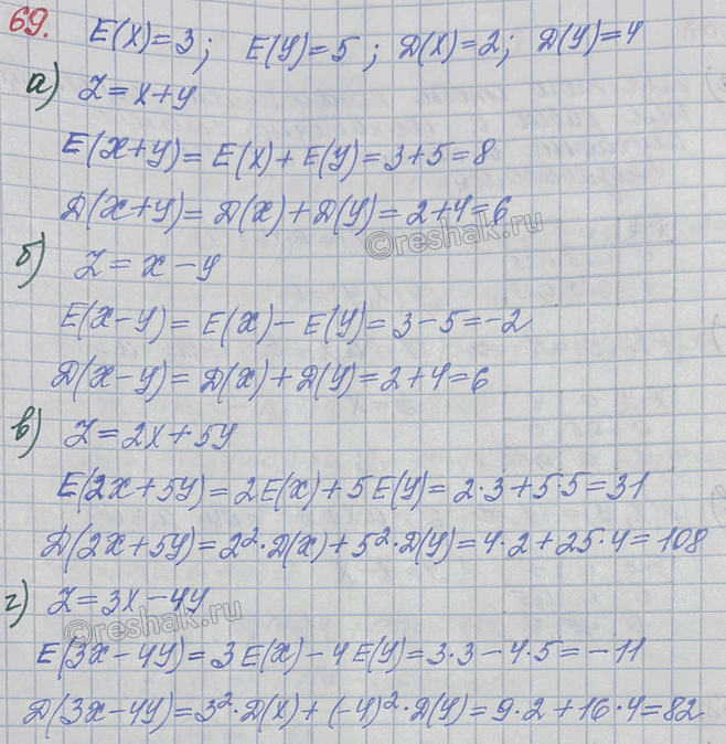 ����������� ��� ����������� ��������� ������� X, � �������� �� �������������� �������� � ���������:�(�) = 3, E(Y) = 5; D(X) = 2, D(Y) = 4.������� �������������� �������� �...