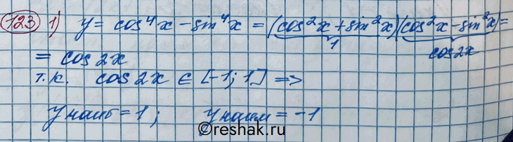 ����������� 123. ����� ���������� � ���������� �������� �������:1) � = cos4x-sin4x;	2) y=sin(x + ��/4)sin(x-��/4);3) � = 1 - 2|sin3x|;	4) � = sin2x -...