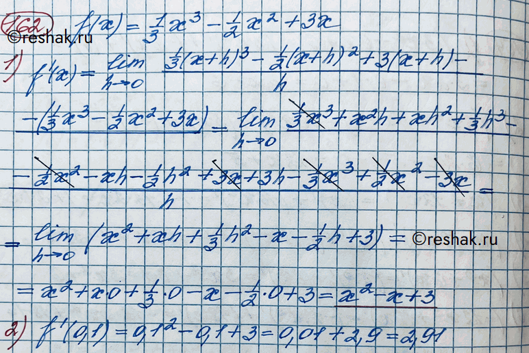  162.   f(x) =1/3*3 - 1/2*2 + 3.1)   ,  f(x).2)   f'(x)   x =...
