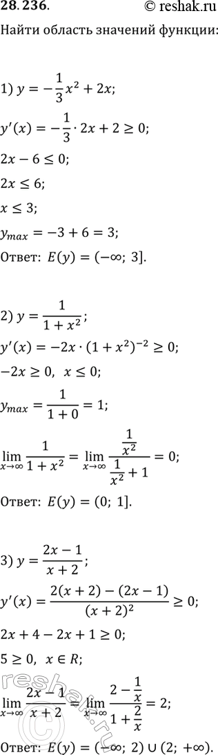  28.236.	   :1) y=(-1/3)x^2+2x;   3) y=(2x-1)/(x+2);   5) y=v(x^2+2x+2);2) y=1/(1+x^2);   4) y=x+1/x;   6)...
