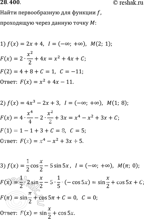  28.400.	  f     I  F,       M:1) f(x)=2x+4, I=(-; +);...