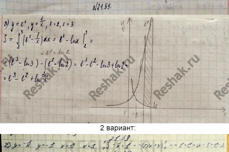  21.59 )y=ex,y=1/x,x=2,x-3;)y=1/x,y=1,x=5;)y=...