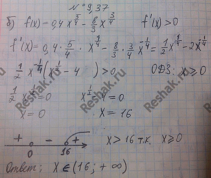 Изображение 9.37. Решите неравенство f'(x) > 0, если:a)	f(x) =3/5х5/3 +...