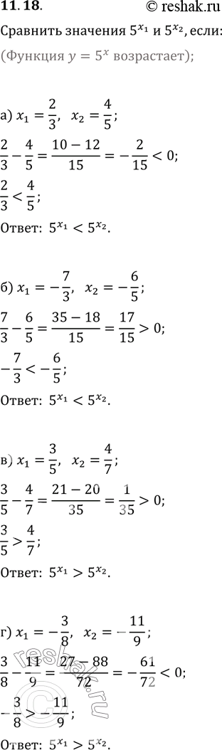 Изображение 11.18 Определите,какое из чиселб 5x1 или  5x2, больше,если:а)x1=2/3, x2=4/5;б)x1=-7/3, x2=-6/5;в)x1=3/5,x2-4/7;г)x1=-3/8,...