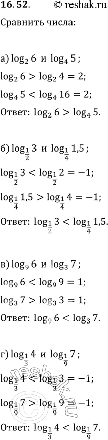 Изображение a)	log2(6) и log4(5);	в) log9(6) и log3(7);6)	log1/2(3) и log1/4(1,5)	r) log1/3(4) и...