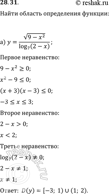 28.31    :)y=( 9-x2)/log7(2-x);    y=(...