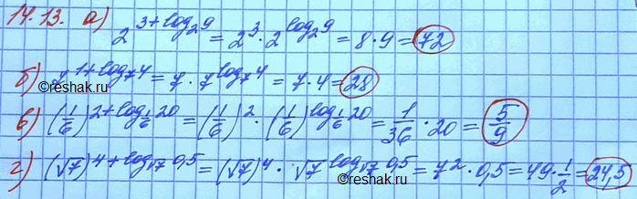  14.13 )2(3+log2(9));)7(1+log7(4));)(1/6)(2+log1/6(20)); )( 7)(4+log  7...
