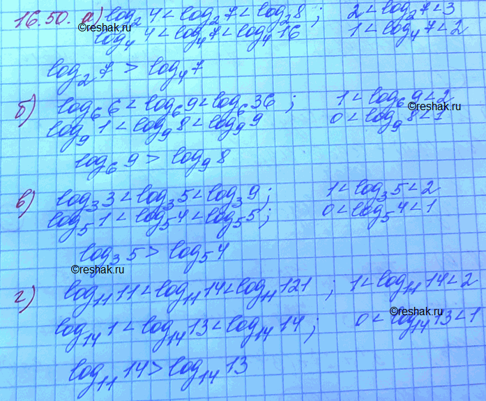  :a)	log2(7)  log7(4);	) log3(5)  log5(4);6)	log6(9)  log9(8);	r) log11(14) ...