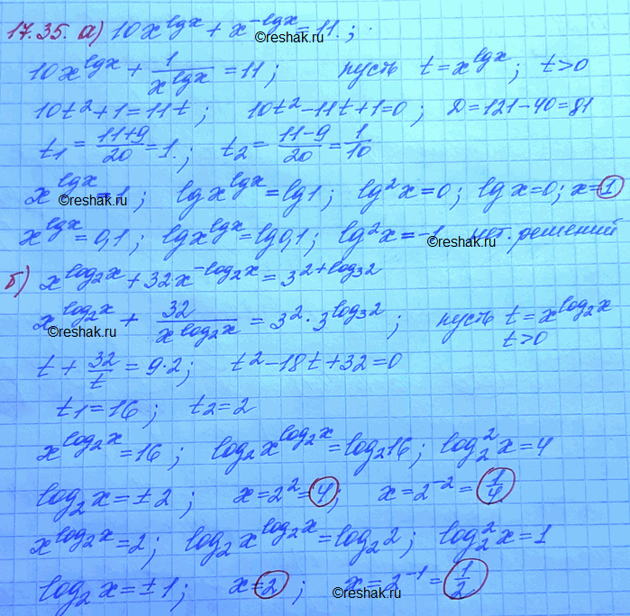  17.34 )xlgx-2=1000;)xlog0,5(x)-2=0,125;)x(5+log2(x))=1/16;)xlog1/3(x)-4 =...