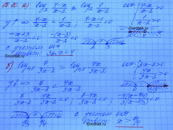  18.10 )log2((4-x)/(x-2))    log2(1/(x-2));)log 0,5(7/(3x-2))>log...