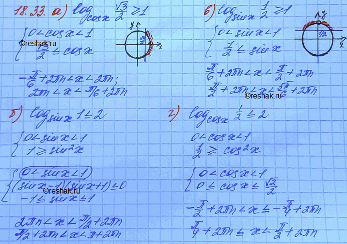  18.33. a)	log cosx( 3/2)    1;	)	log sinx (1/2)    1;6)	log sinx(1)    2;	                       )	log cosx(1/2)...
