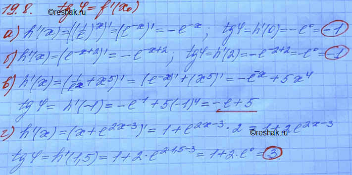 ����������� 19.8.	������� ������� ���� ������� ����������� � ������� ������� � = h(x) � ����� � ��������� �0:�) h(x)=(1/e)x, x0=0;             �)h(x)=1/ex + x5,x0=-1; �)	h(x) =...