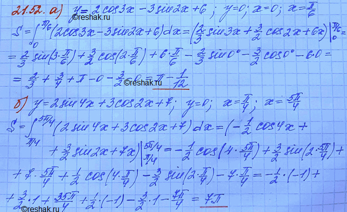  21.52. )  = 2cos3x - 3sin2x + 6,  = 0,  = 0,  = /6;)	 = 2 sin 4x + 3cos2x + 7,  = 0,  = /4,  =...