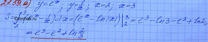  21.59 )y=ex,y=1/x,x=2,x-3;)y=1/x,y=1,x=5;)y=...