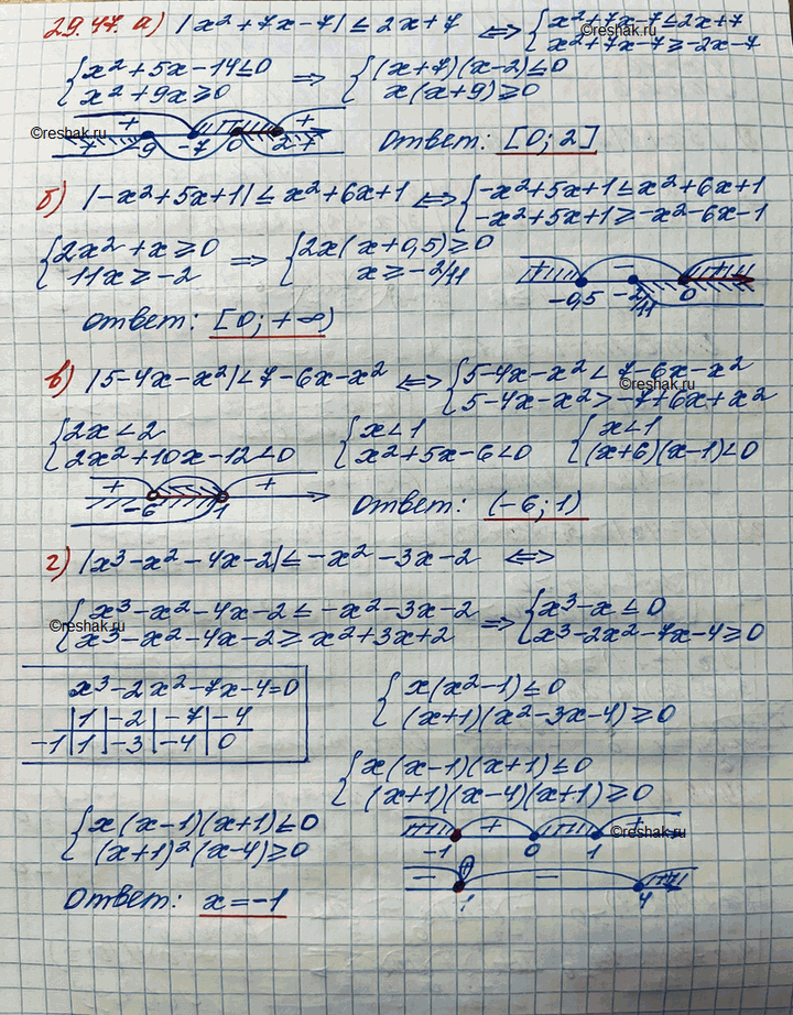  29.47. ) |x2+7x-7|    2x+7;)|-x2+5x+1|    x2+6x+1;)|5-4x-x2| < 7-6x-x2;)|x3-x2-4x-2|   ...