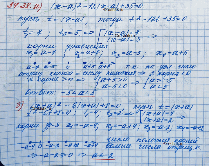 ����������� 34.38. ��� ����� ��������� �:�) � ��������� (� - �)2 - 12|� - �| + 35 = � ����� ������������� ������ ����� ����� ������������� ������;�) � ��������� (� + �)2 - 6|� +...