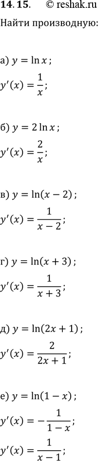  14.15.   :) y=ln(x);   ) y=ln(x+3);) y=2ln(x);   ) y=ln(2x+1);) y=ln(x-2);   )...