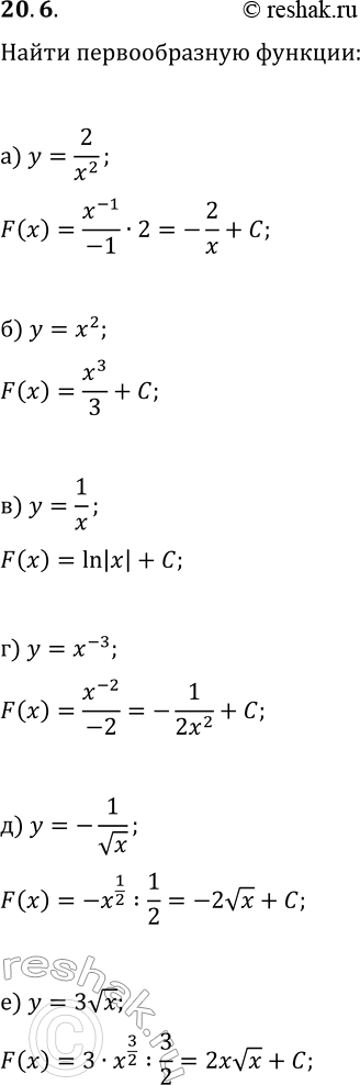  20.6.        :) y=2/x^2;   ) y=1/x;   ) y=-1/vx;) y=x^2;   ) y=x^(-3);   )...
