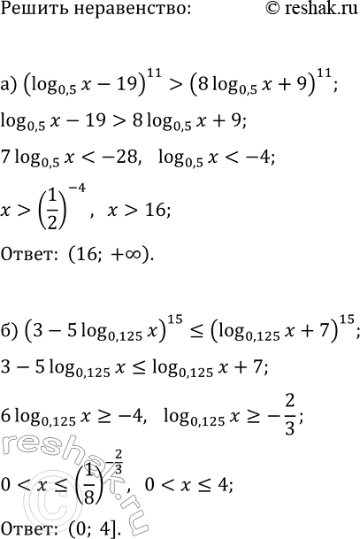 ����������� ������ �����������:�) (log_0,5(x)-19)^11>(8log_0,5(x)+9)^11;�)...