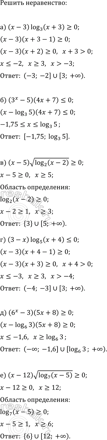����������� ������ �����������:�) (x-3)log_3(x+3)?0;   �) (3-x)log_5(x+4)?0;�) (3^x-5)(4x+7)?0;   �) (6^x-3)(5x+8)?0;�) (x-5)v(log_2(x-2))?0;   �)...