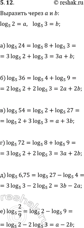  5.12. ,  log_5(2)=a  log_5(3)=b.   a  b:) log_5(24);   ) log_5(54);   ) log_5(6,75);) log_5(36);   ) log_5(72);   )...
