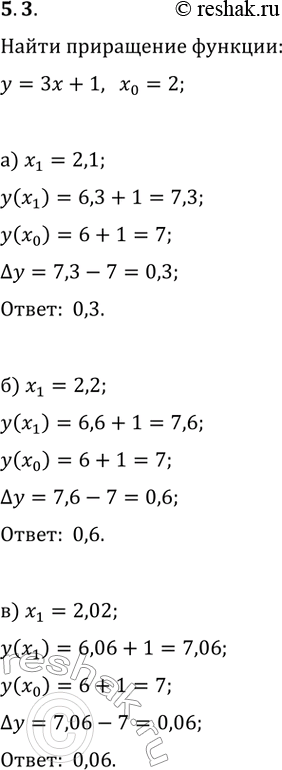  5.3.    y=3x+1     x_0=2   x_1, :) x_1=2,1;   ) x_1=2,02;   ) x_1=1,8;) x_1=2,2;   ) x_2=2,01;   )...