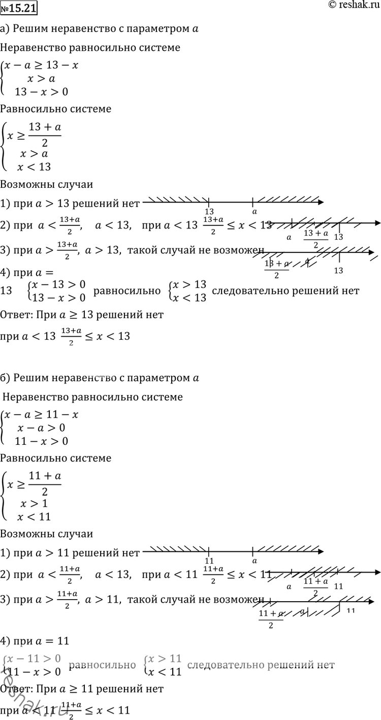  15.21 ) log2(x	- a) >=	log2(13	- x);	) log3(x - a) >= log3(11 -x);) log4(x - a)...