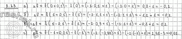  2.23 f(x) = -2 + 1. a) x0 = 0,  x = 0,1;) x0 = 1,  x = 0,1;) x0 = 1,  x = -0,1;) x0 = -1,  x =...