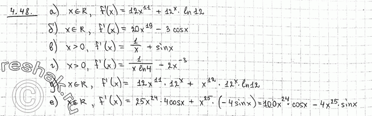  ,      f(x)  ,    ,  (4.484.49):4.48 a)	f(x) =	12 + 12x;	) f(x) = 20 - 3sinx;) f()...