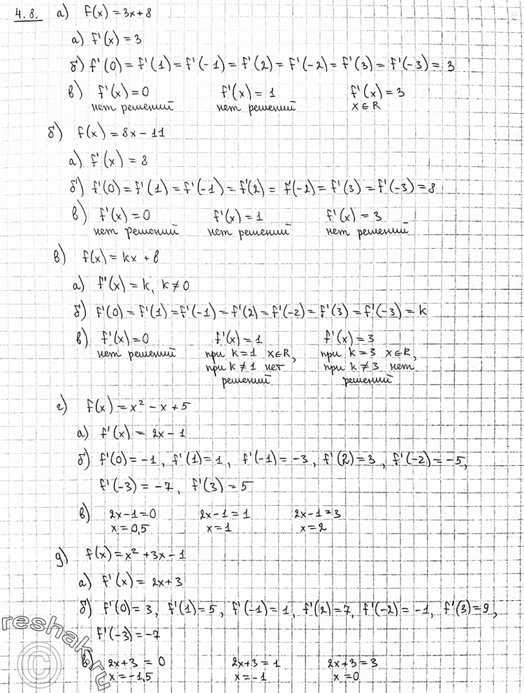  4.8   4.7  :) f(x) = 3 + 8;	) f(x) = 8 - 11;) f(x) = kx + b;	) f(x) = 2 -  + 5;) f (x) = 2 + 3 - 1;	) f(x) = 2 + b +...