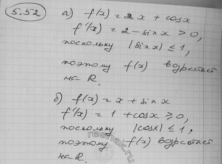  5.52 ,  :a) f() = 2x + cosx;	) f(x)	= x + sinx  ...