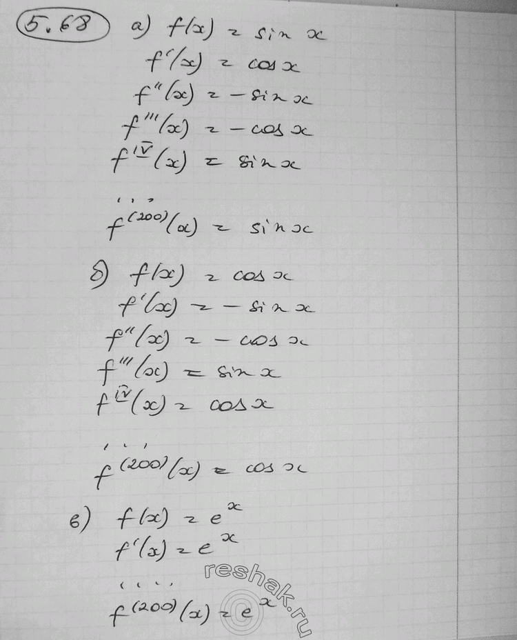  5.68    200 :) f() = sinx; ) f(x) = cosx; ) f(x) =...