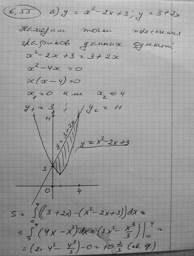  6.55 ) y=x2-2x+3  y= 3+2x; ) y=x2-2x+5  y= 5-2x;) y=x2+2x+4  y= 4-2x;) y=x2-2x+6  y= 2x+6....