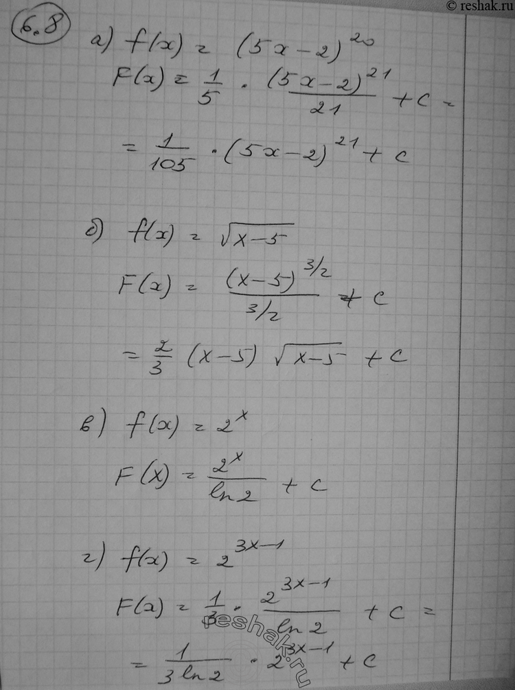      f(x),  (6.86.10):6.8 ) f(x) = (5x-2)20; ) f(x) =  (x-5); ) f(x) = 2x;) f(x) = 2^(3x-1); ) f(x) = 3x;  )...