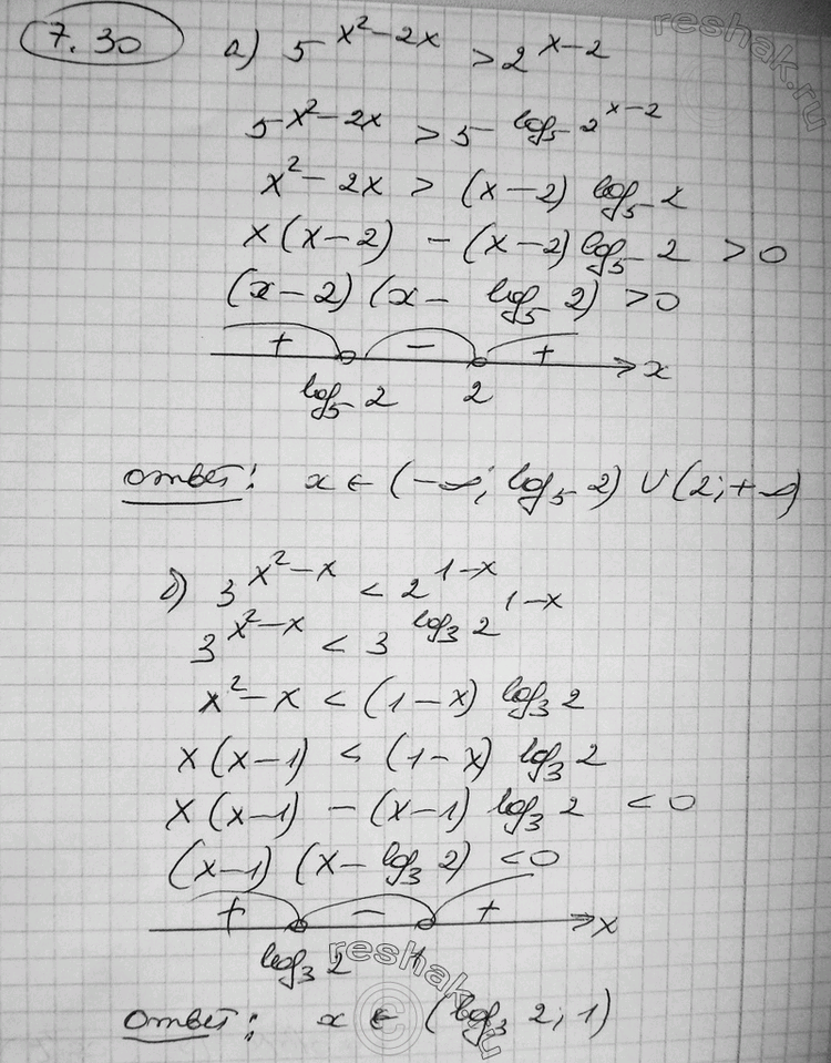  7.30 )	5^(2 - 2) > 2^( -2) ;	) 3^(x2-x) < 21^(1-x);) 3^(2 - ) > 5^(x-1);	) 7^(2- 5) < 6^(5 -...