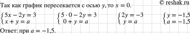 Изображение При каком значении a прямые 5x-2y=3 и x+y=a перекаются в точке, принадлежащей оси...