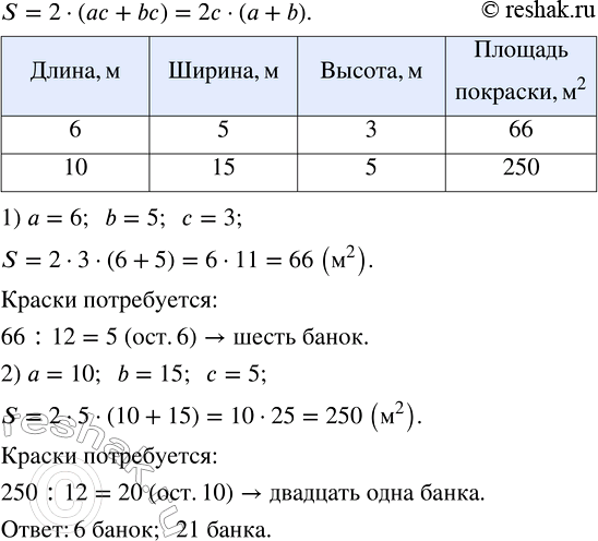 Изображение Составьте формулу для нахождения площади покраски стен складского помещения, длина...