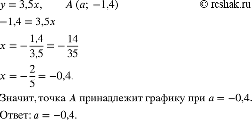 Изображение При каком значении а точка А (а; -1,4) принадлежит графику прямой пропорциональности у =...