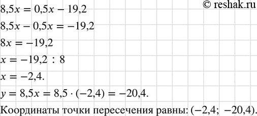 Изображение Не выполняя построения, найдите координаты точки пересечения графиков функций у = 8,5х и у = 0,5х -...