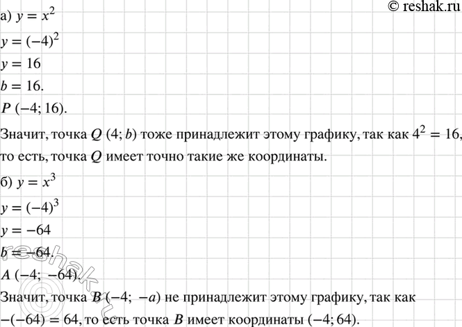 Изображение а) Известно, что точка Р(—4; b) принадлежит графику функции, заданной формулой у = х2. Найдите...