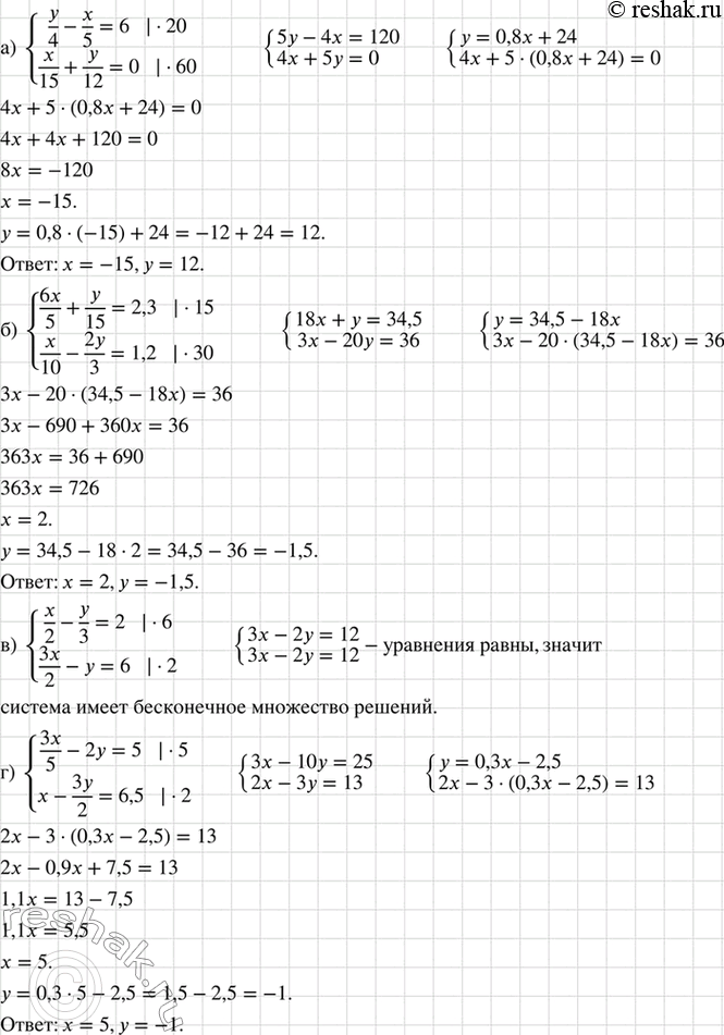 ����������� ��������, ����� �� ������� ������� � �������:�) �������4y-x=12,3y+x=-3;�) �������y-3x=0,3y-x6;�) �������1,5x=1,-3x+2y=-2;�)...