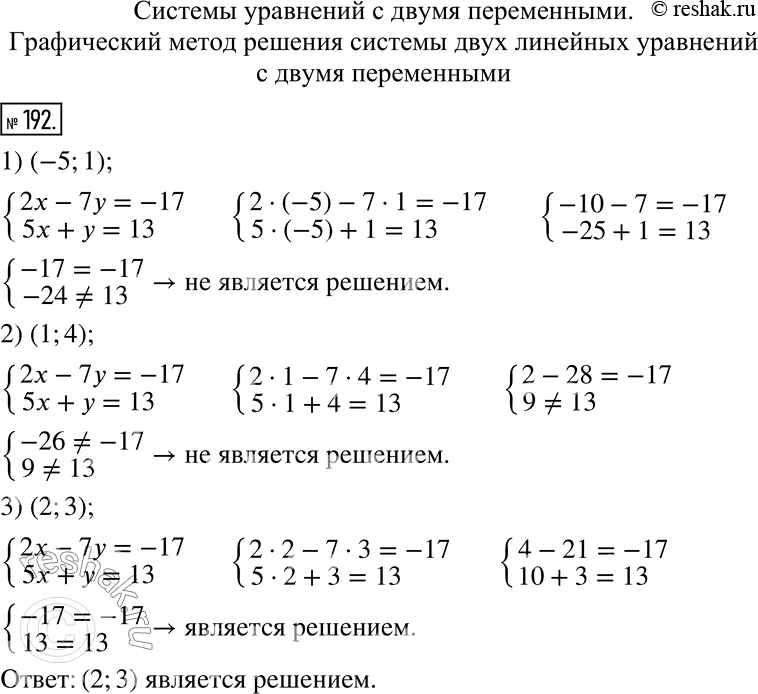  192.     (-5; 1); (1; 4); (2; 3)    {(2x - 7y = -17, 5x + y =...