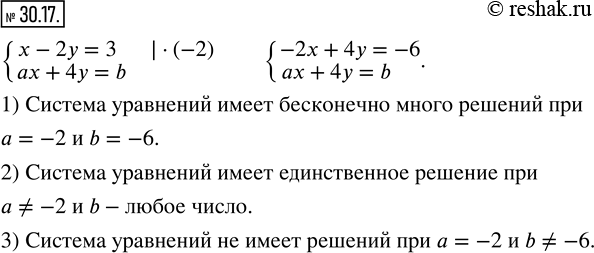  30.17.      b,     {(x-2y=3; ax+4y=b):   1)    ;2)   ;3) ...