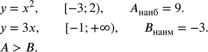 Изображение Пусть А — наибольшее значение функции у = х2 на полуинтервале [-3; 2), а B — наименьшее значение функции у = 3x на луче [-1; +бесконечность). Что больше: А или...