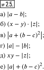 Изображение 2.5. Запишите выражение на математическом языке.а) Модуль разности чисел а и b;б) произведение разности чисел х и у и модуля числа z;в) модуль суммы числа а и...