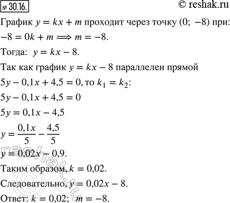  30.16.     = k + m.    k  m       (0; 8)   5y  0,1x + 4,5 =...
