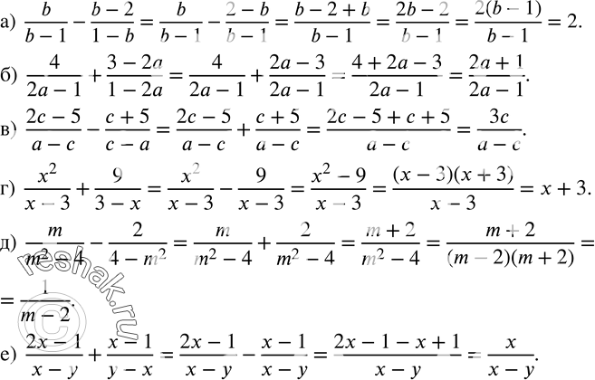  59.  :)  b/(b-1)-(b-2)/(1-b); )  4/(2a-1)+(3-2a)/(1-2a); )  (2c-5)/(a-c)-(c+5)/(c-a); )  x^2/(x-3)+9/(3-x); )  m/(m^2-4)-2/(4-m^2 );...