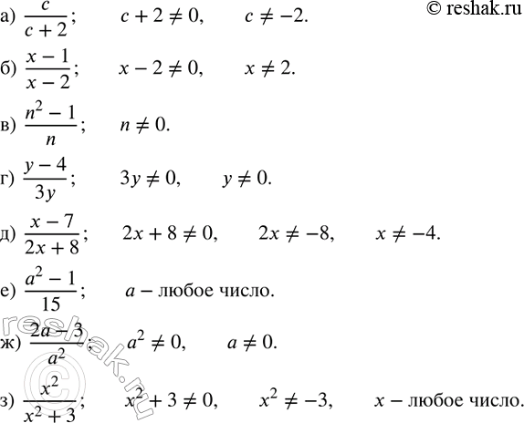 ����������� ������� ���������� �������� ���������� ��� �����:�)  c/(c+2); �)  (x-1)/(x-2);�)  (n^2-1)/n;�)  (y-4)/3y;�)  (x-7)/(2x+8);�)  (a^2-1)/15;�)  (2a-3)/a^2...