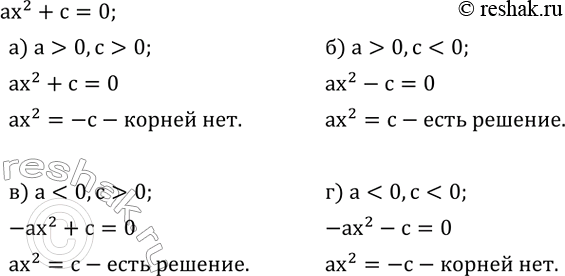 ����������� ����� �� ������� �������� ���������� ��������� ax^2+c=0, ����:�) a>0,c>0; �)...